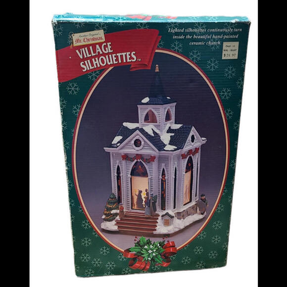 Mr. Christmas Lighted Revolving Village Silhouettes Ceramic Small Church 1998 - Picture 7 of 9